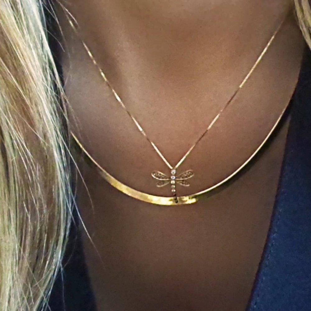 Solid 10K Gold Dragonfly Pendant Necklace Genuine Yellow Gold Dragonfly Charm